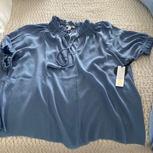 Brand New Blouse with Front Tassel Tie and Short Sleeve
